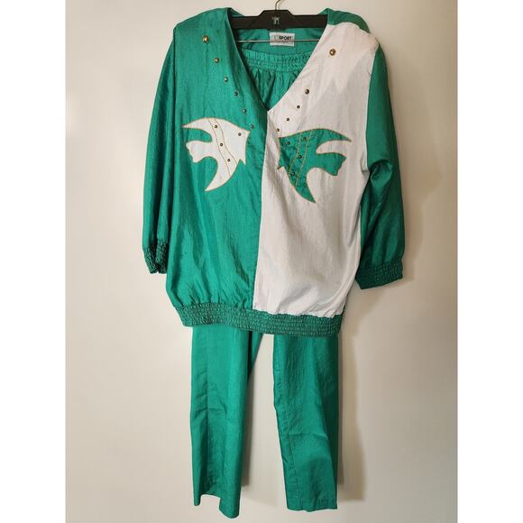 Vintage Green Tracksuits Wind Breaker Jes Sports 90s Women's Jacket Pants sz 10 - Picture 1 of 5